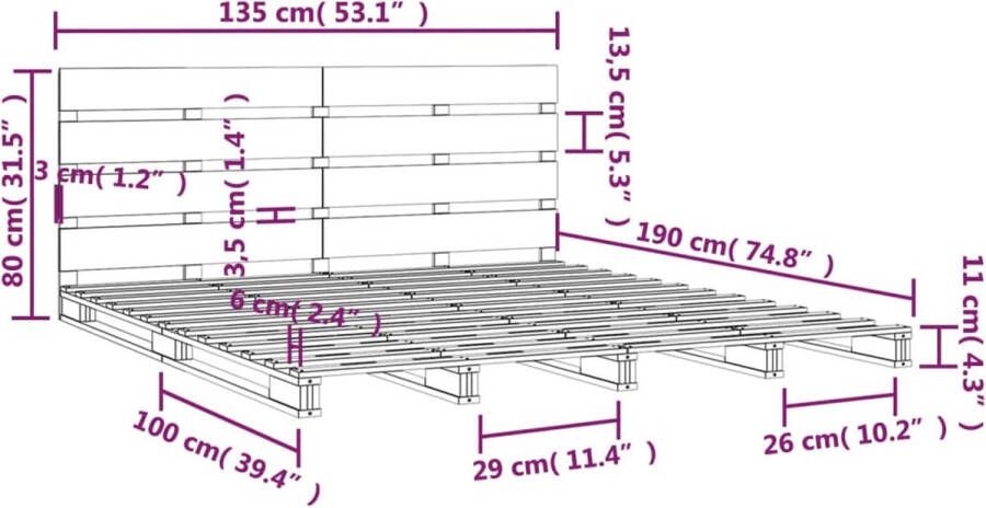 VidaXL -Bedframe-massief-grenenhout-135x190-cm-4FT6-Double - Foto 3