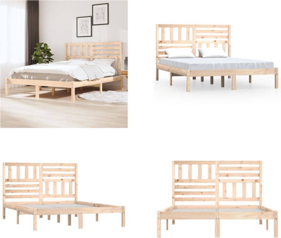 VidaXL Bedframe massief grenenhout 135x190 cm 4FT6 double Bedframe Bedframes Eenpersoonsbed Bed