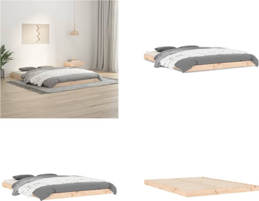 VidaXL Bedframe massief grenenhout 135x190 cm 4FT6 Double Bedframe Bedframes Ledikant Ledikanten