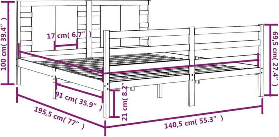 VIDAXL Bedframe zonder matras massief grenenhout 135x190 cm - Foto 3