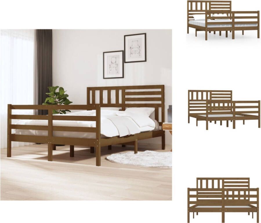 VidaXL Bedframe Massief grenenhout 140 x 200 cm Honingbruin Bed