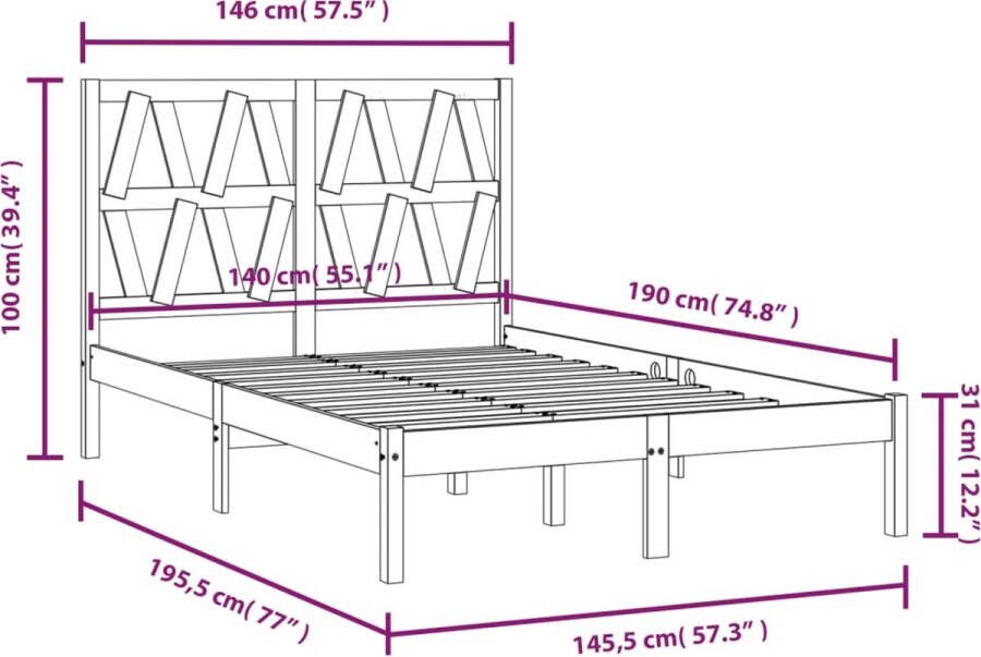 VidaXL -Bedframe-massief-grenenhout-140x190-cm - Foto 2
