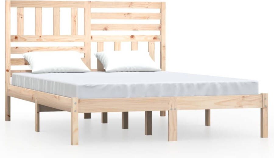 VidaXL Bedframe massief grenenhout 135x190 cm Houten Bedframe Grenenhout Bed Tweepersoons Bed Frame 135x190 Rustic Bed Vintage Bed Slaapkamer Meubels - Foto 2