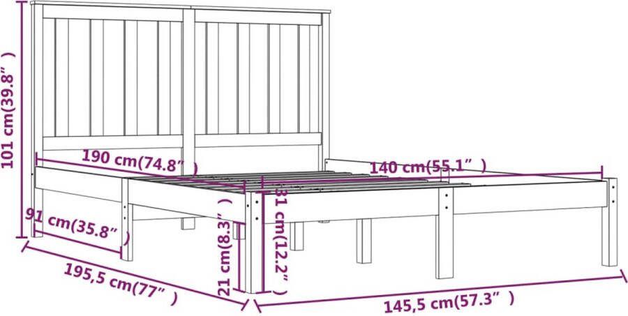 VidaXL -Bedframe-massief-grenenhout-140x190-cm - Foto 2
