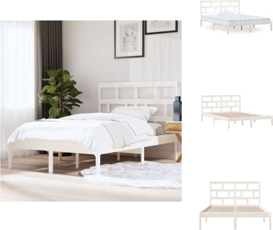 VidaXL Bedframe Bedframes Bed Bedbodem Bedframe massief hout wit 150x200 cm 5FT King Size - Foto 2