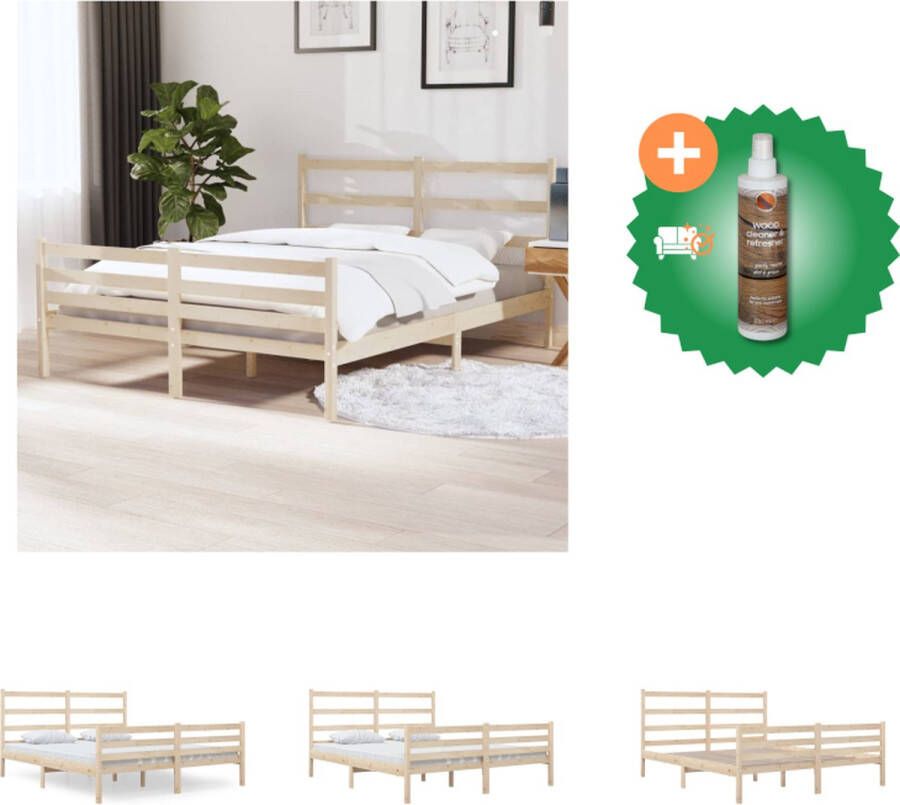 VidaXL Houten Bedframe Onbehandeld Grenenhout Bedframes 155.5 x 205.5 x 69.5 cm Rustiek design Bed Inclusief Houtreiniger en verfrisser - Foto 3