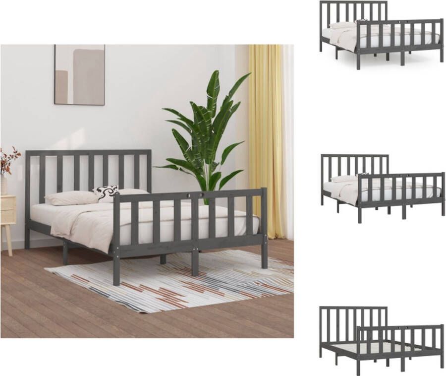 VidaXL Bedframe Massief grenenhout 160 x 200 cm Grijs Bed
