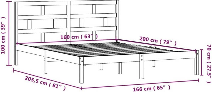 VIDAXL Bedframe zonder matras massief grenenhout 160x200 cm - Foto 6