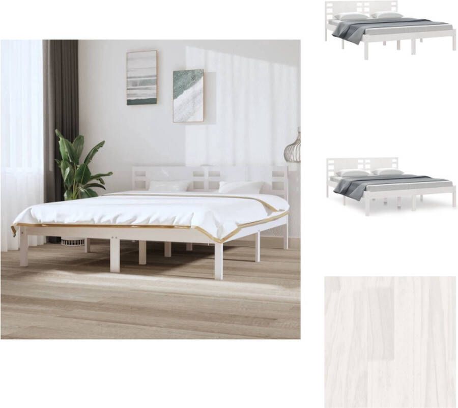 VidaXL Bedframe Bedframes Tweepersoonsbed Bed Bedframe zonder matras massief grenenhout wit 160x200 cm - Foto 2