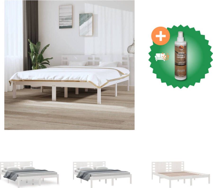 VidaXL Bedframe Massief Grenenhout 160x200 cm Wit Bed Inclusief Houtreiniger en verfrisser