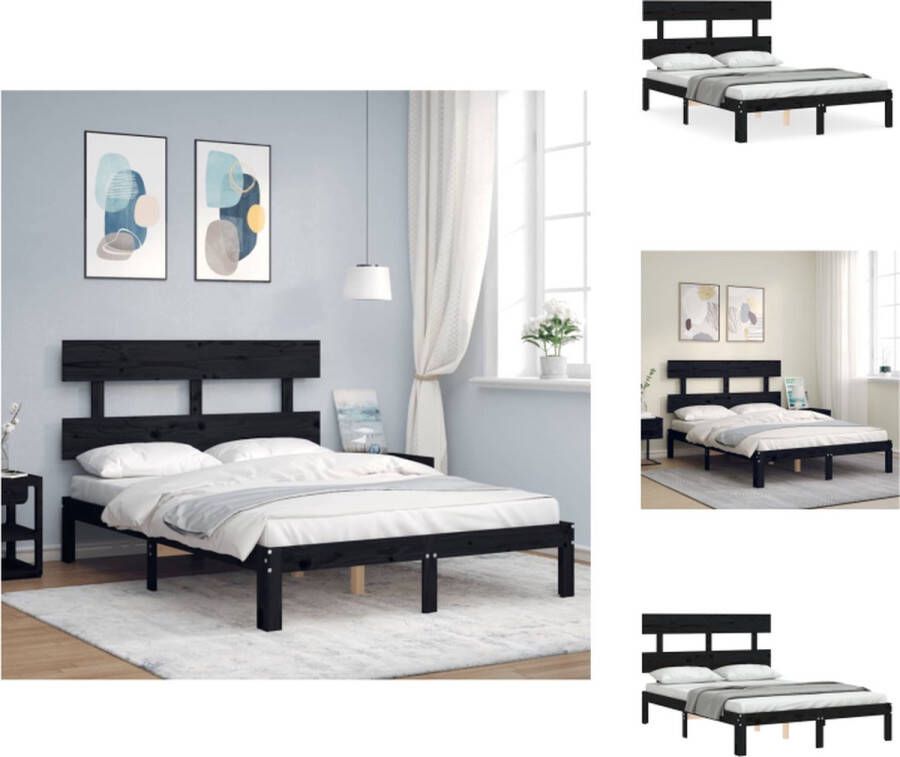 VidaXL Bedframe Massief Grenenhout 193.5 x 138.5 x 81 cm Zwart Bed