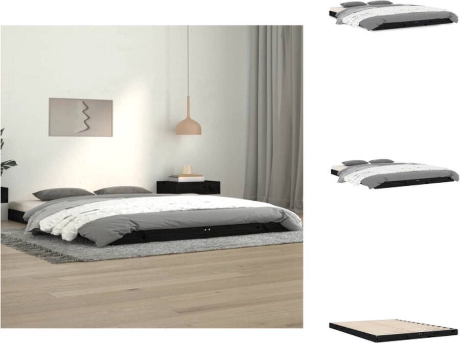 VidaXL Bedframe Massief grenenhout 193.5 x 144 x 9 cm Stabiel Stevig Zwart Geschikt voor matras 140 x 190 cm Bed - Foto 2