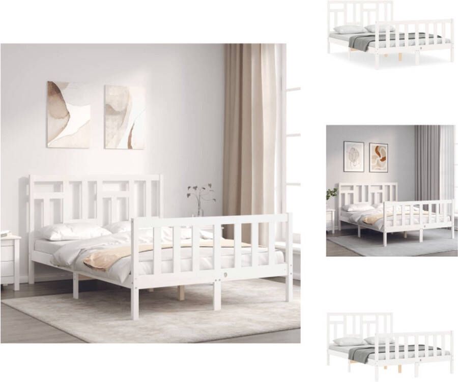 VidaXL Bedframe Bedframes Bed Tweepersoonsbed Bedframe met hoofdbord massief hout wit 4FT Small Double - Foto 2