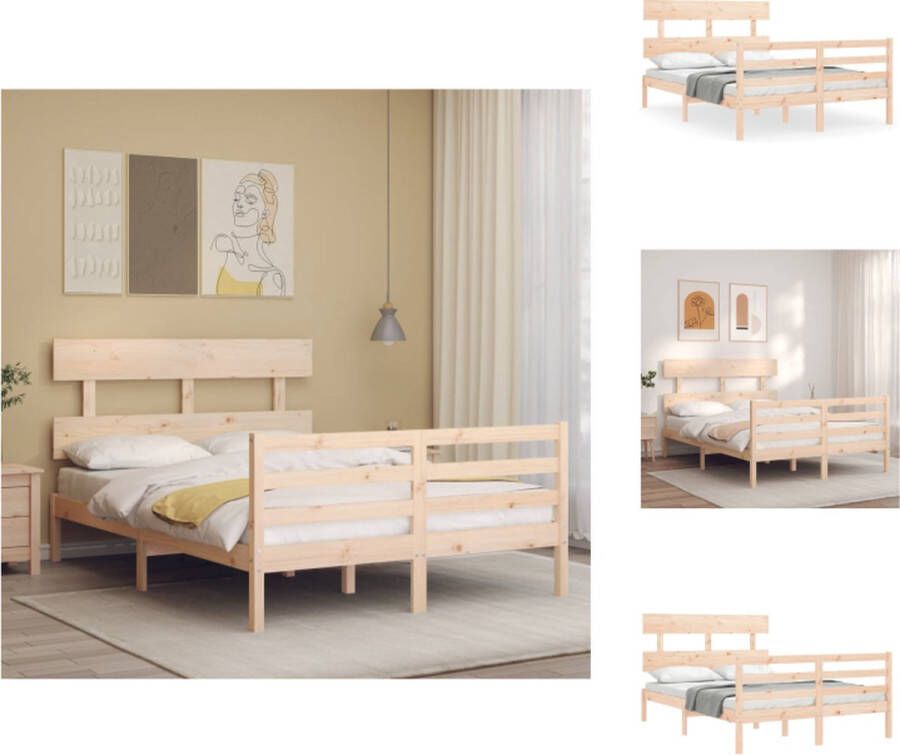VidaXL Bedframe Massief Grenenhout 195.5 x 125.5 x 81 cm Multiplex lattenbodem Functioneel hoofd- en voeteneinde Zonder matras Bed - Foto 4