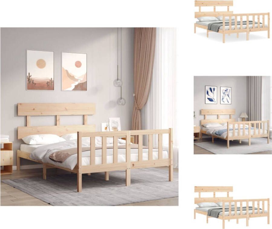 VidaXL Bedframe Massief Grenenhout 195.5 x 125.5 x 81 cm Multiplex lattenbodem Functioneel hoofd- en voeteneinde Zonder matras Bed