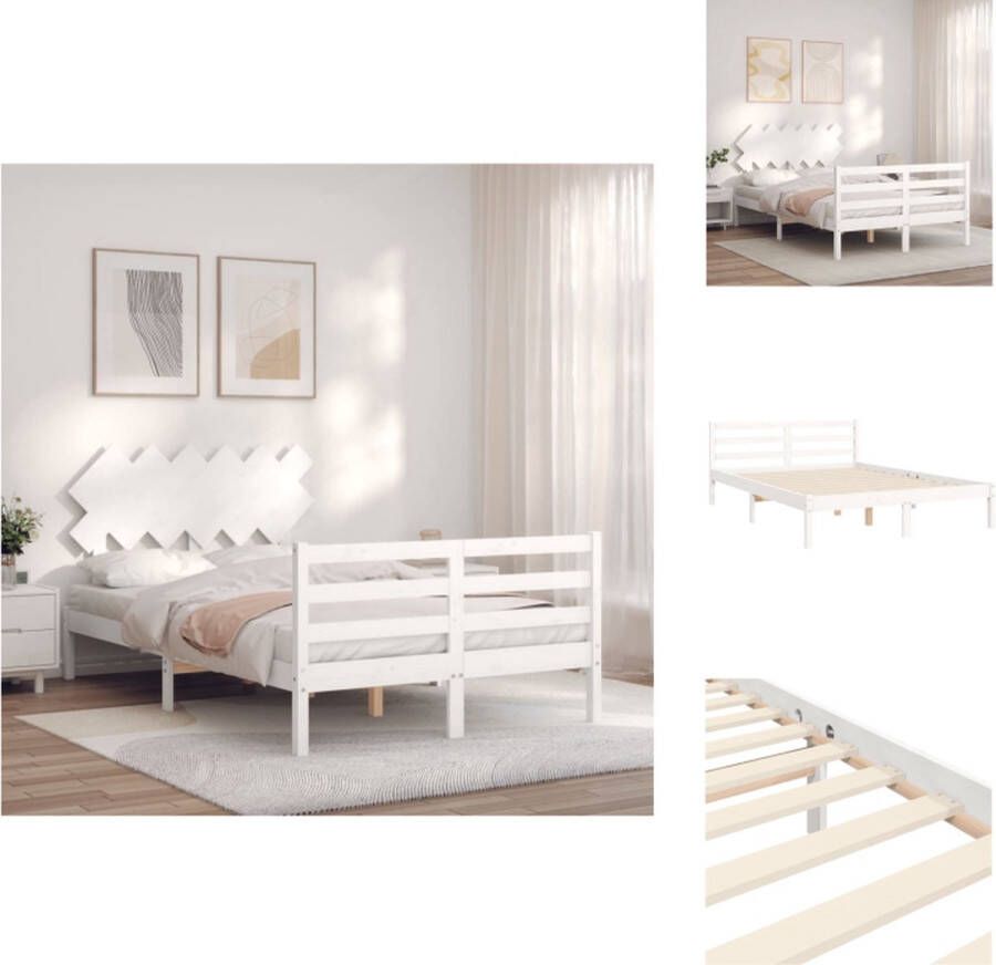 VidaXL Bedframe Bedframes Bed Tweepersoonsbed Bedframe met hoofdbord massief hout wit 4FT Small Double - Foto 5