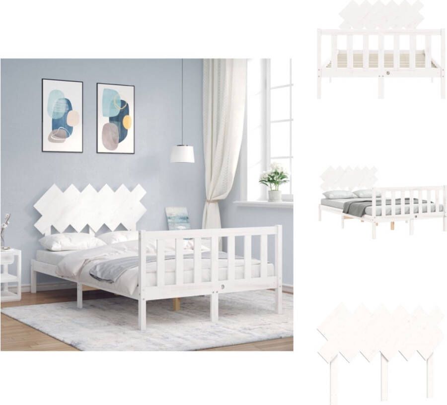 VidaXL Bedframe Bedframes Bed Tweepersoonsbed Bedframe met hoofdbord massief hout wit 4FT Small Double