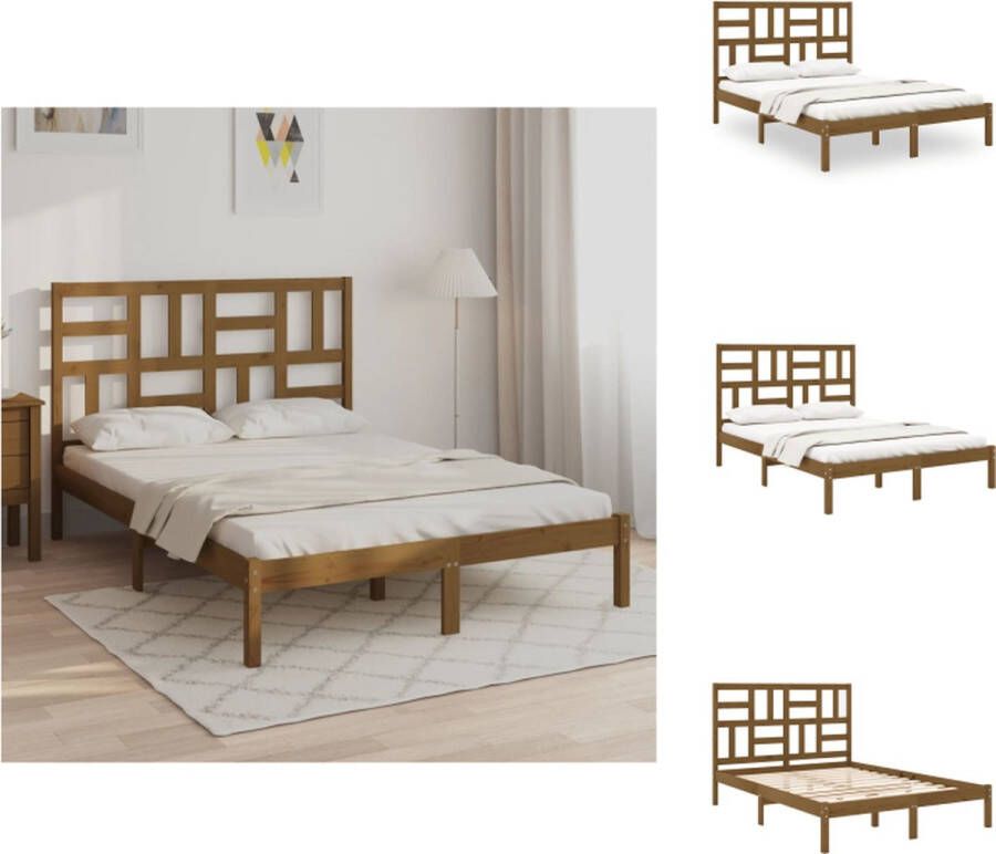 VidaXL Bedframe Massief Grenenhout 195.5 x 126 x 104 cm Honingbruin Bed