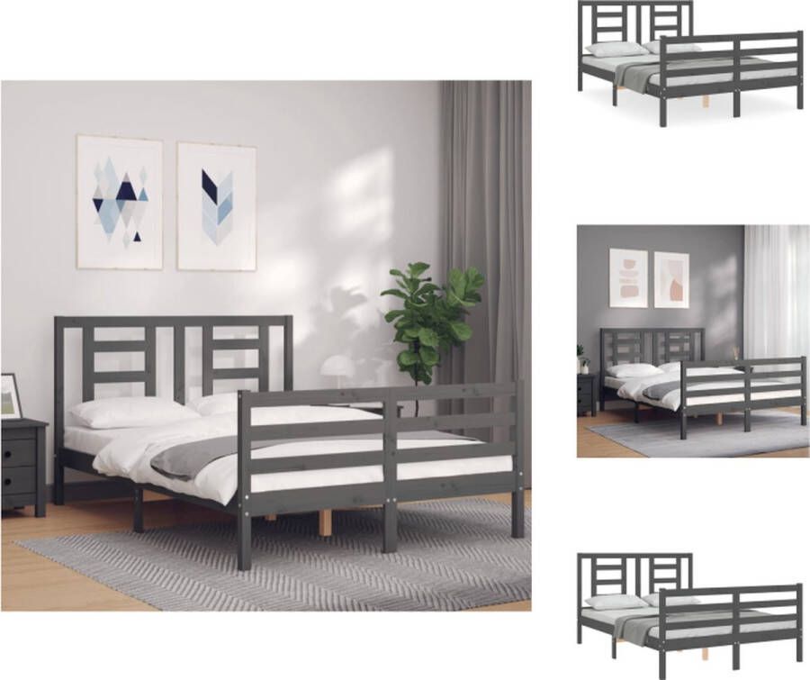 VidaXL Bedframe Bedframes Bed Tweepersoonsbed Bedframe met hoofdbord massief hout grijs 4FT6 Double - Foto 3