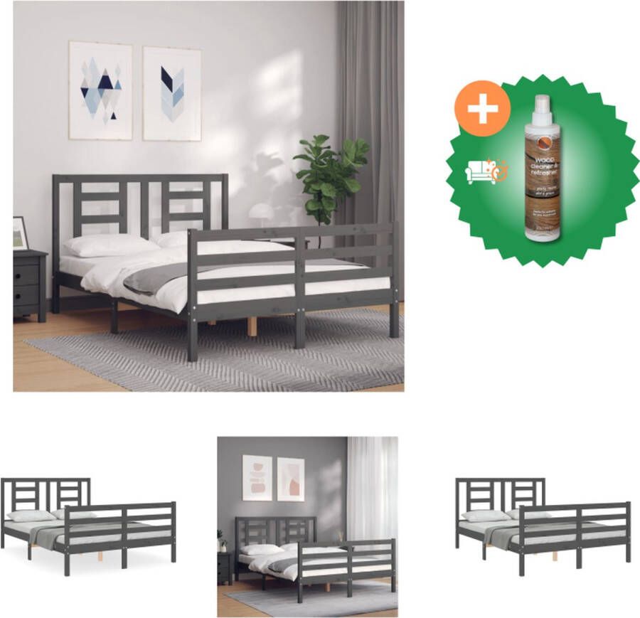 vidaXL Bedframe Massief grenenhout 195.5 x 140.5 x 100 cm Grijs Bed Inclusief Houtreiniger en verfrisser