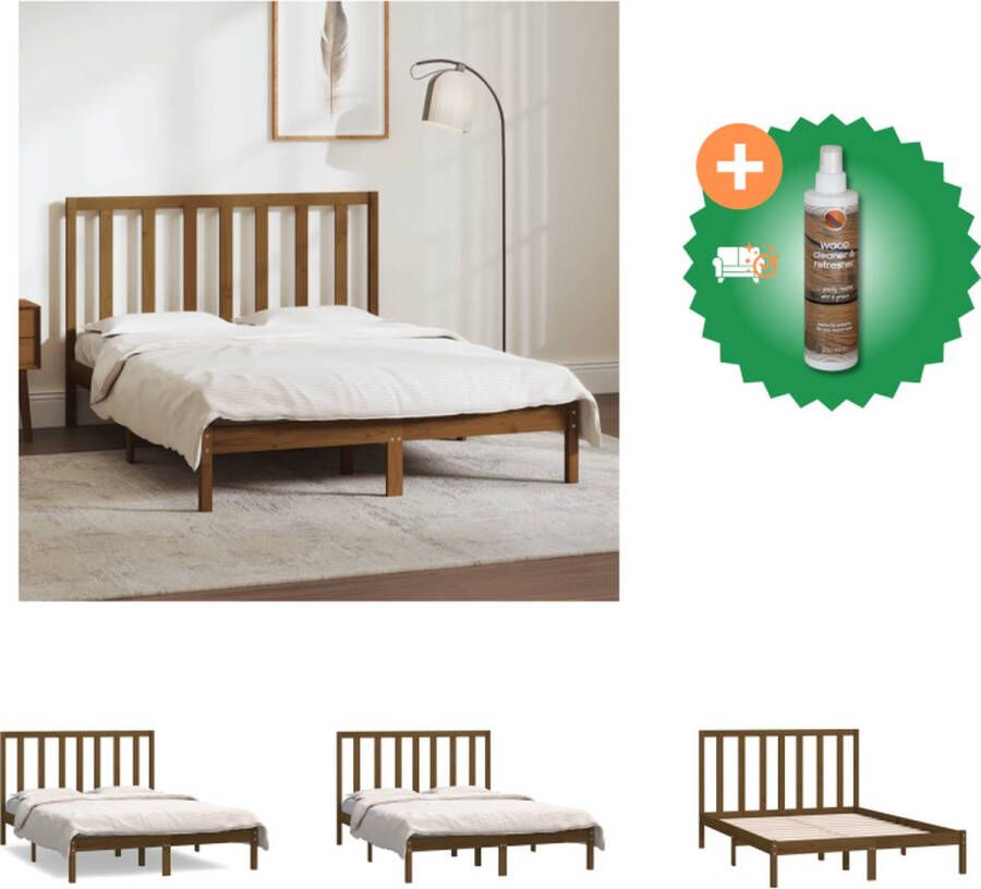 VidaXL Bedframe massief grenenhout honingbruin 135x190 cm 4FT6 Double Bed Inclusief Houtreiniger en verfrisser
