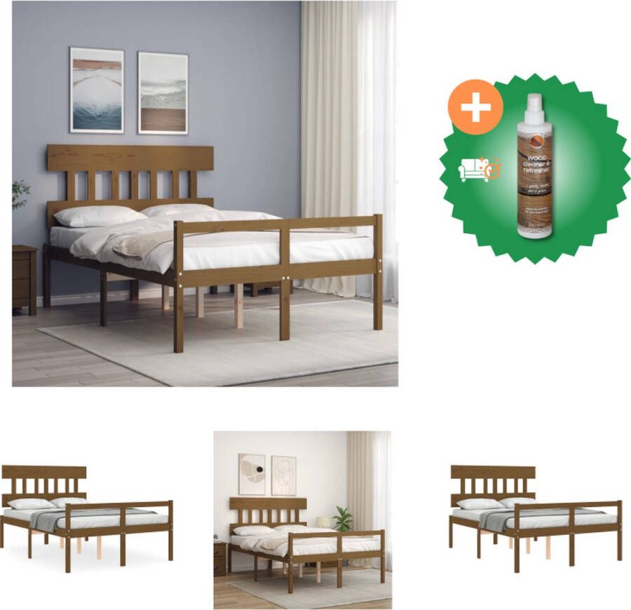 VidaXL Massief Grenenhouten Bedframe Honingbruin 135 x 190 cm Multiplex Lattenbodem Bed Inclusief Houtreiniger en verfrisser