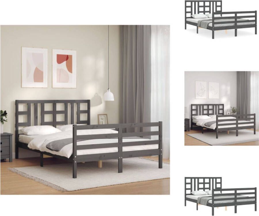 VidaXL Bedframe Massief grenenhout 195.5 x 145.5 x 100 cm Multiplex lattenbodem Grijs Bed