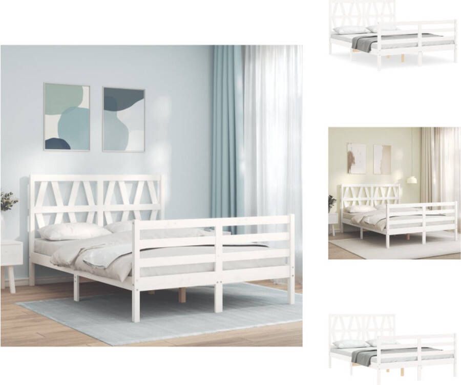 VidaXL Bedframe Bedframes Bed Tweepersoonsbed Bedframe met hoofdbord massief hout wit 140x190 cm - Foto 15