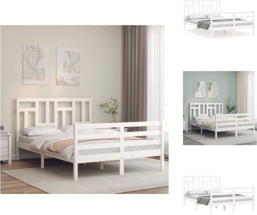 VidaXL Bedframe Bedframes Bed Tweepersoonsbed Bedframe met hoofdbord massief hout wit 140x190 cm - Foto 14