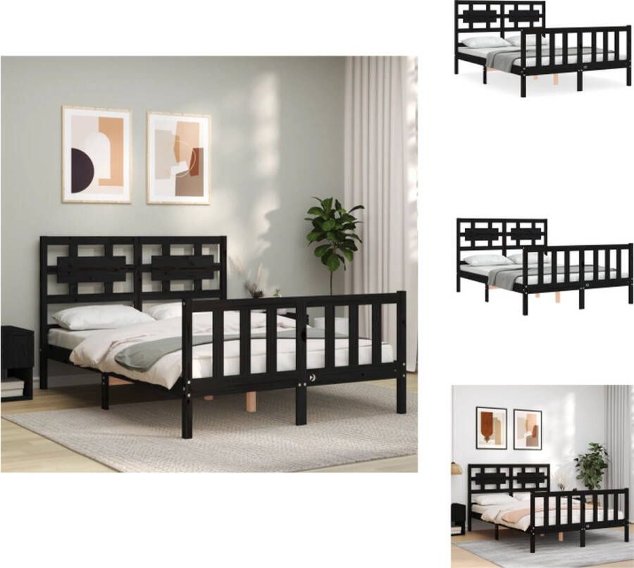 VidaXL Bedframe Bedframes Bed Tweepersoonsbed Bedframe met hoofdbord massief hout zwart 140x190 cm - Foto 8