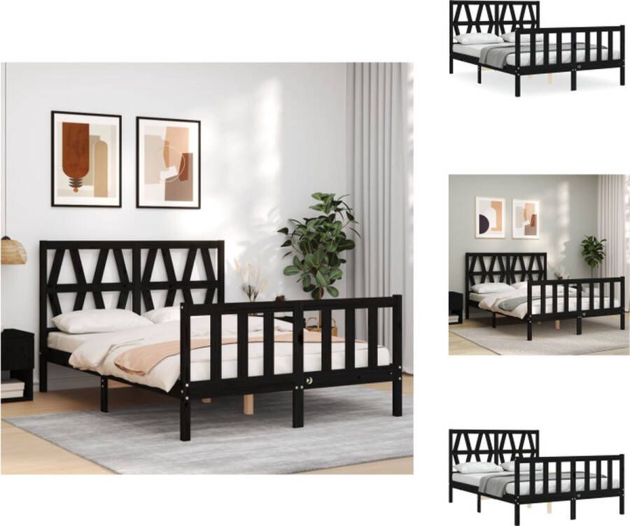 VidaXL Bedframe Bedframes Bed Tweepersoonsbed Bedframe met hoofdbord massief hout zwart 140x190 cm - Foto 5
