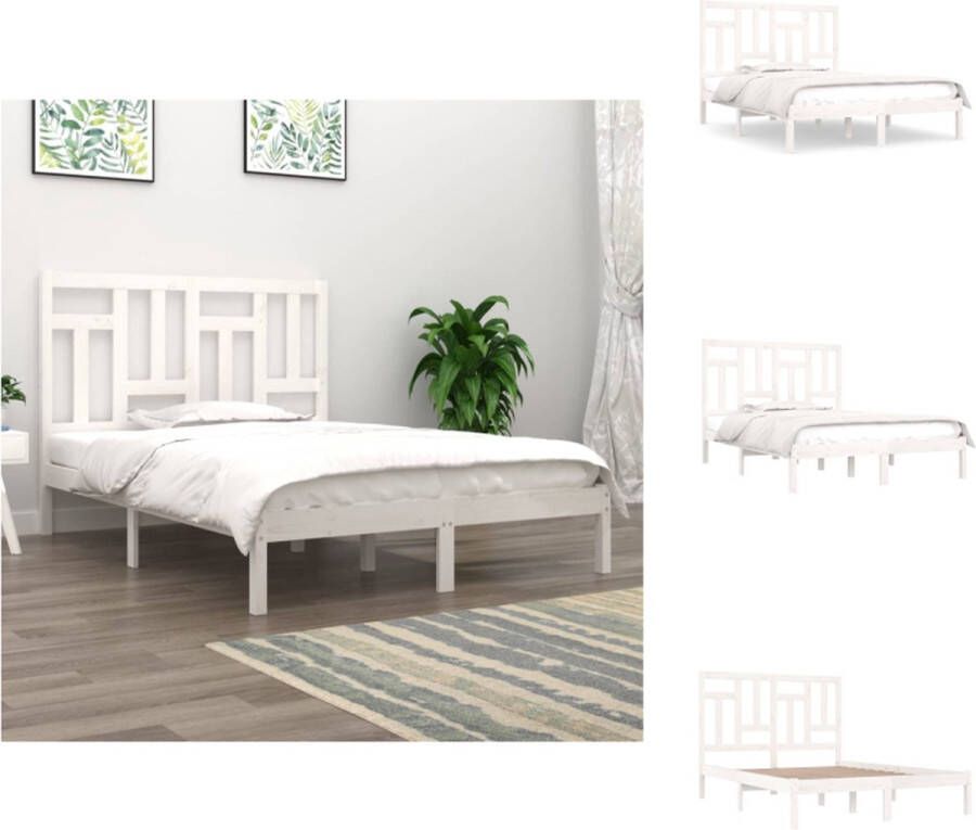 VidaXL Bedframe Bedframes Bed Bedbodem Bedframe zonder matras massief grenenhout wit 140x190 cm - Foto 3