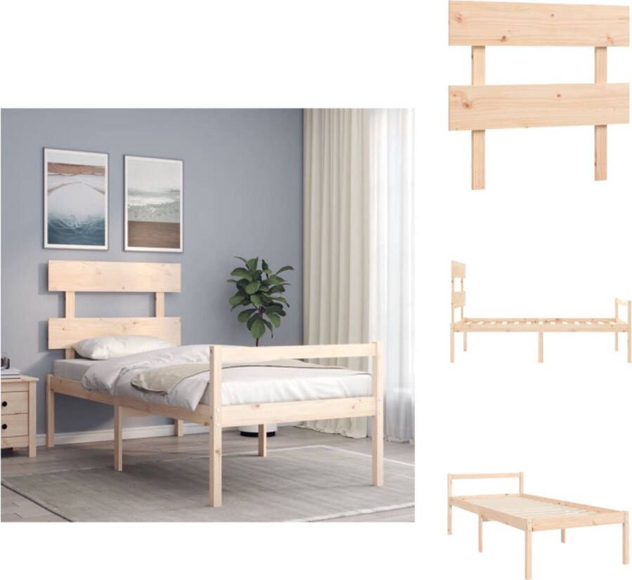 VidaXL Massief Grenenhouten Bedframe 195.5 x 95.5 x 81 cm Multiplex Lattenbodem Functioneel hoofd- en voeteneinde Bed - Foto 2