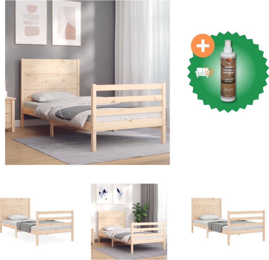 VidaXL Bedframe Massief grenenhout 195.5 x 95.5 x 100 cm Multiplex lattenbodem Bed Inclusief Houtreiniger en verfrisser