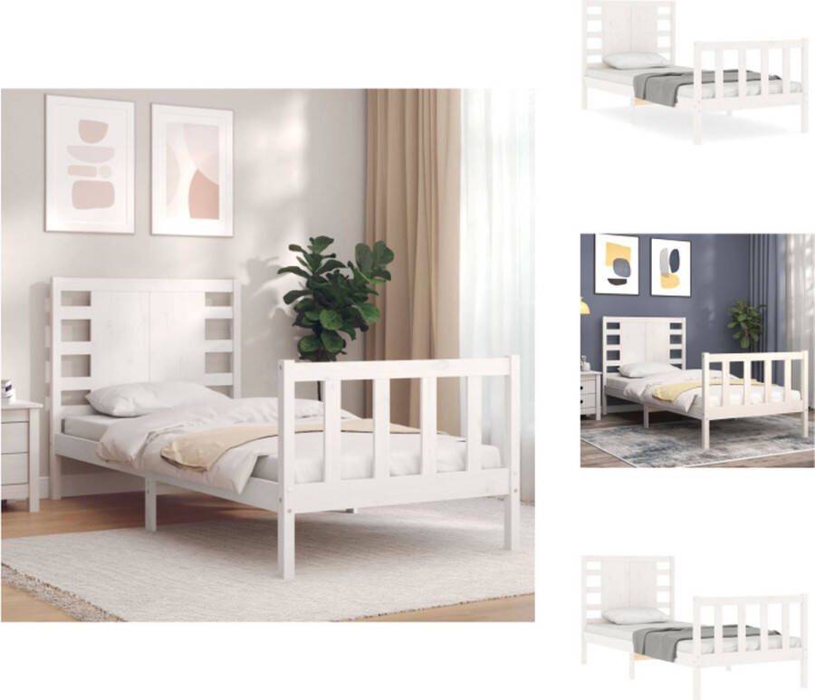 VidaXL Bedframe Bedframes Bed Eenpersoonsbed Bedframe met hoofdbord massief hout wit 3FT Single - Foto 4