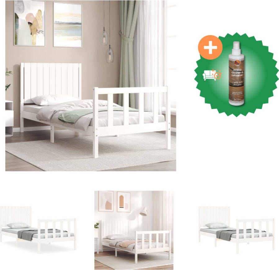 VidaXL Bedframe Massief grenenhout 195.5 x 95.5 x 100 cm Wit Bed Inclusief Houtreiniger en verfrisser