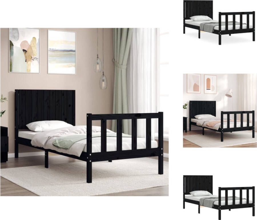 VidaXL Bedframe Bedframes Bed Eenpersoonsbed Bedframe met hoofdbord massief hout zwart 3FT Single - Foto 6