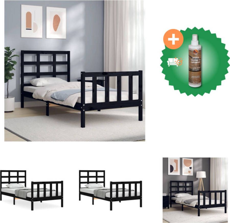 VidaXL Bedframe Massief Grenenhout Praktisch en Decoratief Afmeting- 195.5 x 95.5 x 100 cm Kleur- Zwart Geschikt voor matras 90 x 190 cm Multiplex Lattenbodem Montage vereist Bed Inclusief Houtreiniger en verfrisser - Foto 3