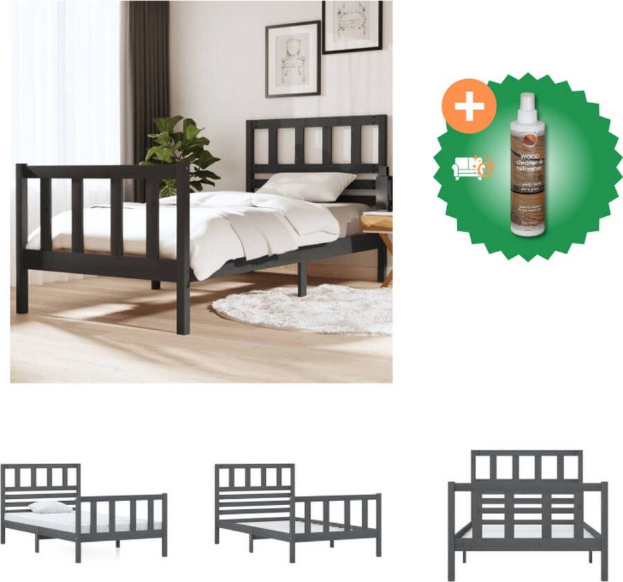 VidaXL Bedframe Massief Grenenhout 195.5 x 96 x 100 cm Grijs Bed Inclusief Houtreiniger en verfrisser