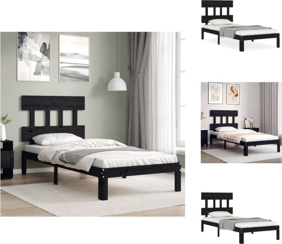 VidaXL Bedframe Massief grenenhout 203.5 x 103.5 x 81 cm Zwarte kleur Bed