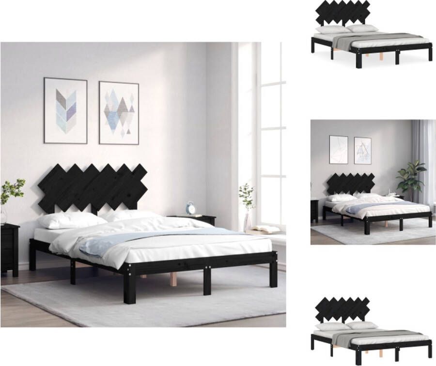 VidaXL Bedframe Massief grenenhout 203.5 x 123.5 x 80.5 cm Multiplex lattenbodem Zwart Bed