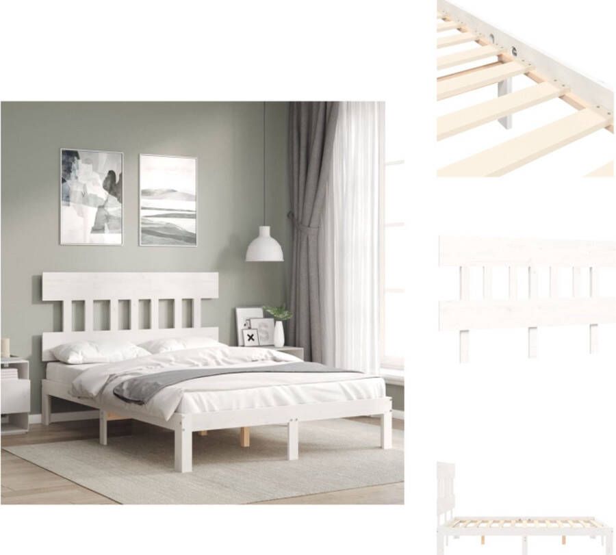 VidaXL Bedframe Massief grenenhout 203.5 x 123.5 x 81 cm Wit Bed