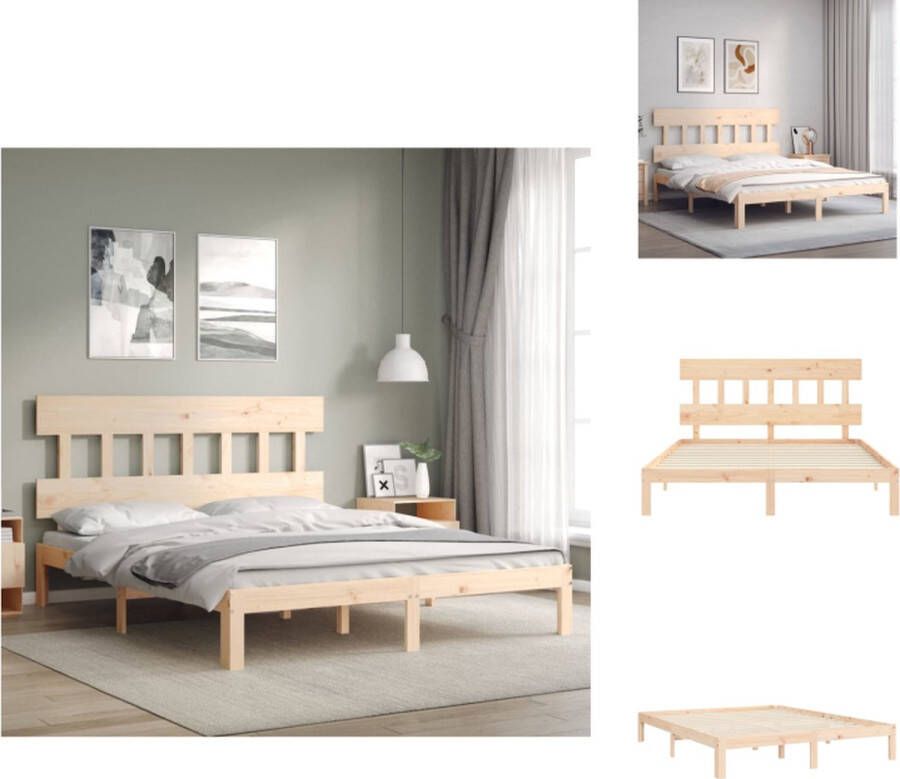 VidaXL Bedframe Massief grenenhout 203.5 x 153.5 x 81 cm Multiplex lattenbodem Bed