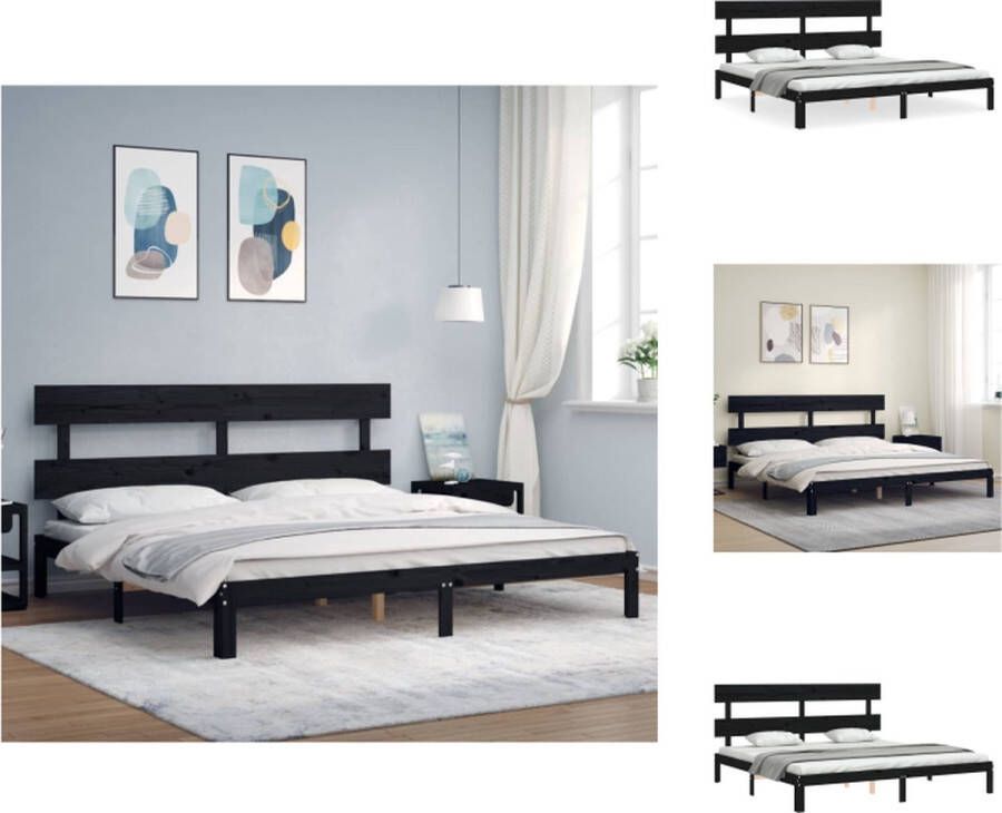 VidaXL Bedframe Massief grenenhout 203.5 x 203.5 x 81 cm Zwart Bed
