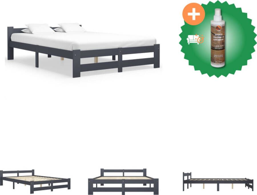 VidaXL Bedframe Grenenhout Massief 206 x 125.5 x 73.5 cm Donkergrijs Bed Inclusief Houtreiniger en verfrisser - Foto 2