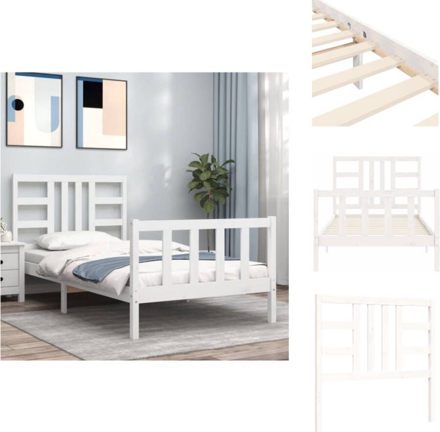 VidaXL Bedframe Bedframes Bed Eenpersoonsbed Bedframe zonder matras massief grenenhout wit 140x200 cm - Foto 2