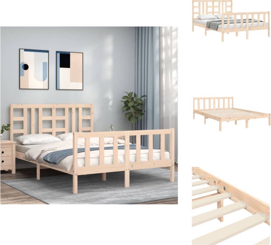 VidaXL Grenenhouten Bedframe Massief 205.5 x 145.5 x 100 cm Multiplex Lattenbodem Functioneel hoofd- en voeteneinde Bed - Foto 3