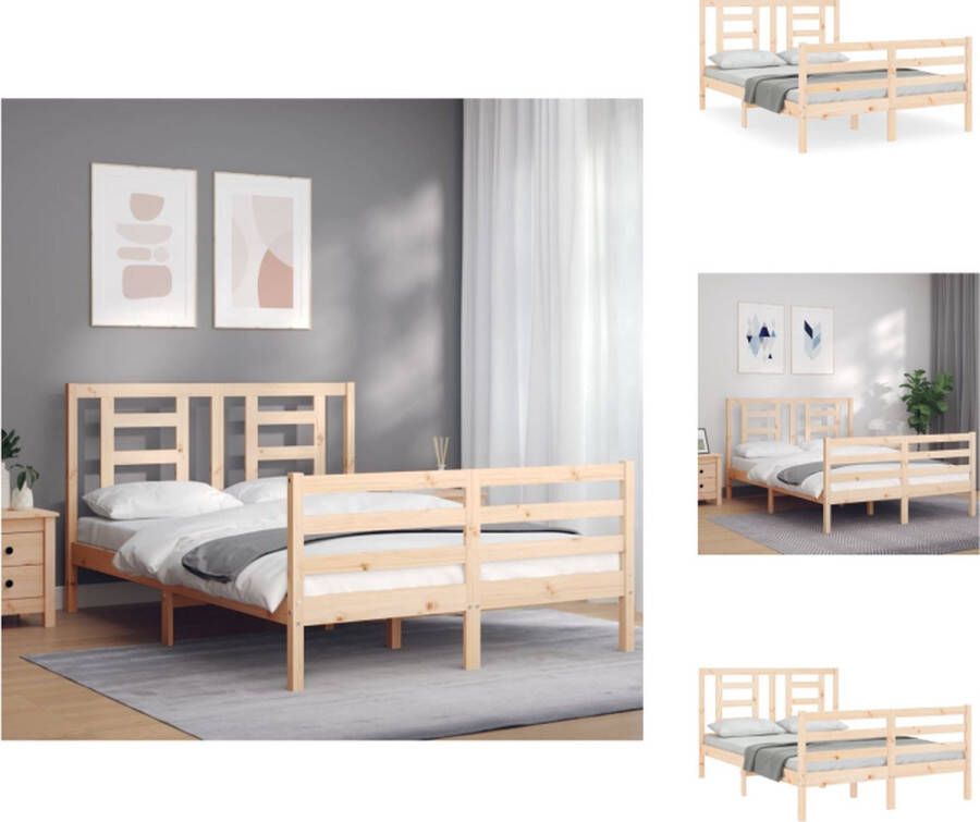 VidaXL Bedframe Bedframes Bed Tweepersoonsbed Bedframe met hoofdbord massief hout 140x200 cm - Foto 2