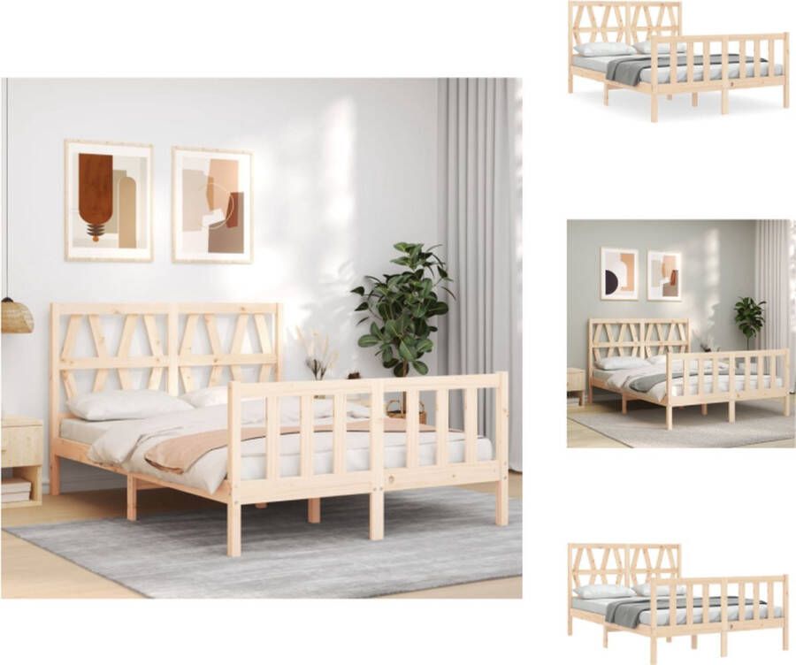 VidaXL Bedframe Massief Grenenhout 205.5 x 145.5 x 100 cm Multiplex Lattenbodem Functioneel hoofd- en voeteneinde Geen matras inbegrepen Bed
