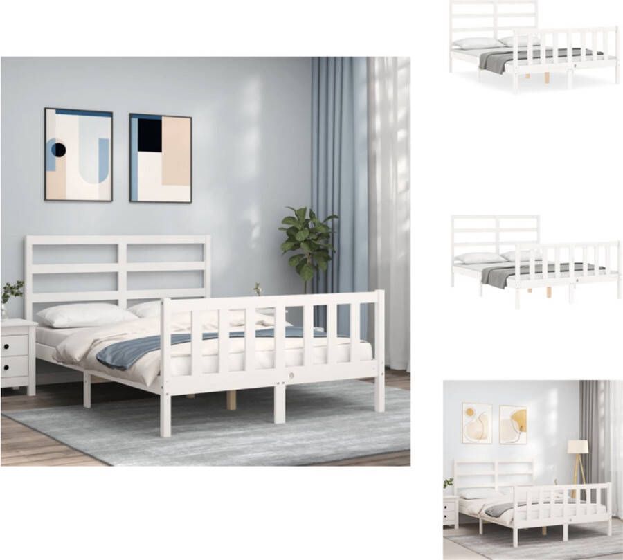 VidaXL Bedframe Grenenhout Wit 205.5 x 145.5 x 100 cm Met Functioneel hoofd- en voeteneinde Montage vereist Bed - Foto 4